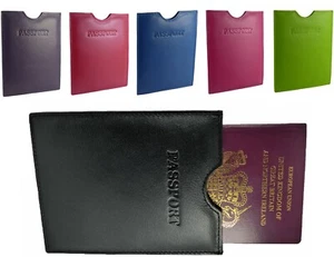 Travel Passport Holder Sleeve Protector Cover Wallet Real Leather - Picture 1 of 9