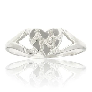 14k White Gold Nugget Heart Ring Band Sizes 5.5-10 - Picture 1 of 22