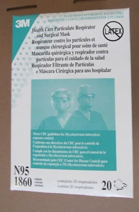 NUOVA MASCHERA NIOSH 3M 1860 N95 confezione da 20 medi regolari lattice free chirurgica medica - Foto 1 di 6