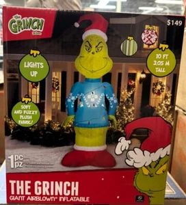 10' luftgeblasene aufblasbare Weihnachten flauschiger Plüsch Grinch Pullover mit Lichtern Dr. Seuss - Bild 1 von 2