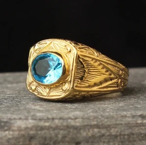 14K Gold Plated Ring Natural Topaz Stone Elegant Engraved Ring For Gift - Picture 1 of 5