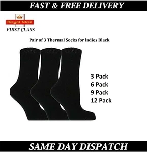 New Black Pair of 3 Thermal Socks for ladies-UK  4 to 7 - Picture 1 of 6