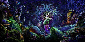 UV Backdrop Black Light Tapestry Psychedelic Art Banner Fluoro Psy Wall Hanging - Picture 1 of 5