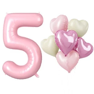 Biapian 40 Inch Pink 5 Balloons, Large Light Pink Number 5 Balloon with 18 Inch - Picture 1 of 8