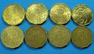 Seychelles Lot of 8 Coins 10 Cents 1953 to 1976 Diff Dates, Combined Shipping - Picture 1 of 3
