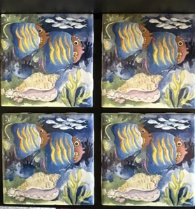 Jeffrey Court Fish tiles set of 4 decorative wall hanging or backsplash, trivets - Picture 1 of 7