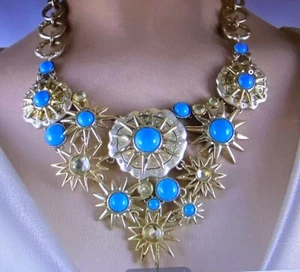 HSN Hutton Wilkinson Turquoise Cabochon and Crystal Necklace - Picture 1 of 5
