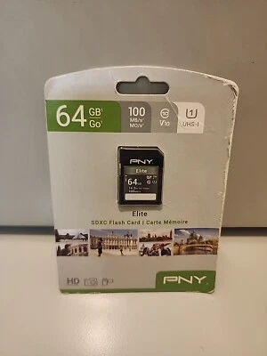 New PNY 64 GB 100 MB/s UHS-I Elite SDXC Flash Card Full HD Full Video - Image 1 of 2