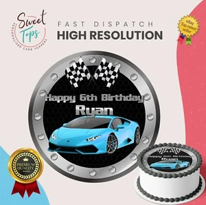 HOCHLEISTUNGSSPORTWAGEN ESSBAR GEBURTSTAG KUCHENAUFLEGER DEKORATION PERSONALISIERT - Bild 1 von 1