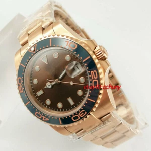 40mm esfera de café estéril cristal zafiro oro rosa reloj automático para hombre regalo - Imagen 1 de 6