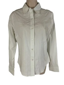 Studio Y Large Long Cuff Sleeves Cotton Spandex Blouse Button Up White - Picture 1 of 7