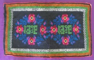 1936 ANTIQUE FOLK ART HAND EMBROIDERED WOOL THREADS PILLOW CASE  - Picture 1 of 12