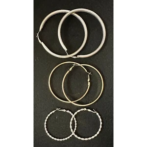 Pendientes de aro grandes audaces tres pares dorado y plateado - Imagen 1 de 7