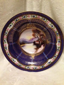 Vintage Antique OLD NORITAKE Hand Painted SCENE Bowl DARK BLUE GOLD - Bild 1 von 10