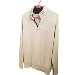 Suéter Henley Cuello Izod De Colección Botón Pullover Cuello Simulado Preppy Crema Beige M - Imagen 1 de 7