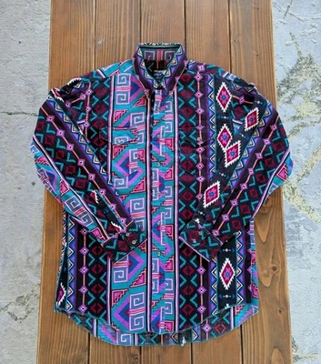 Vintage Wrangler Aztec Brushpopper Cowboy Button Up Shirt 16.5-35 X-Long Tails - Image 1 of 4