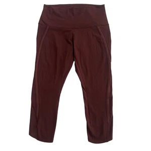 Women's Lululemon Sz 12 Crop Leggings Mesh Burgundy Red High Rise Athleisure - Picture 1 of 8
