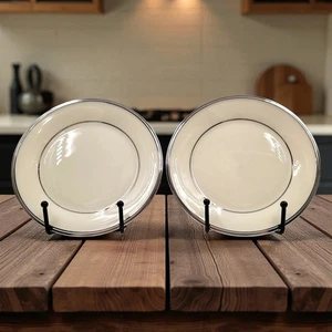 Lenox Solitaire Bread Butter Plates Set of 2 Bone China Platinum Trim USA 6 3/8” - Picture 1 of 8