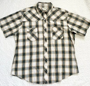 Wrangler Wrancher Pearl Snap Shirt XL Men’s Short Sleeve Western Plaid Brown - Foto 1 di 5