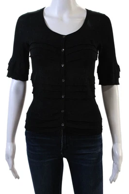 Camisa tejida de algodón de otoño de cachemir para mujer con botones delanteros negra de algodón talla XS Foto 1 de 4