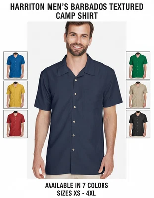 Harriton M560 Men's Short Sleeve Barbados Lightweight Casual Textured Camp Shirt - Image 1 of 4