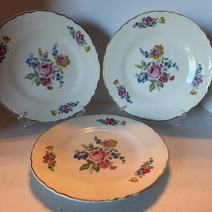 Vintage Scio Hasel Speiseteller, Blumenmuster gewellter Rand Goldrand 3er Set - Bild 1 von 10