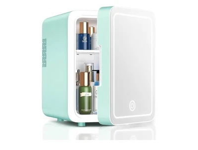 Mini Fridge with Dimmable LED Mirror - Portable Cooler & Warmer for Makeup, Skin - Image 1 of 4