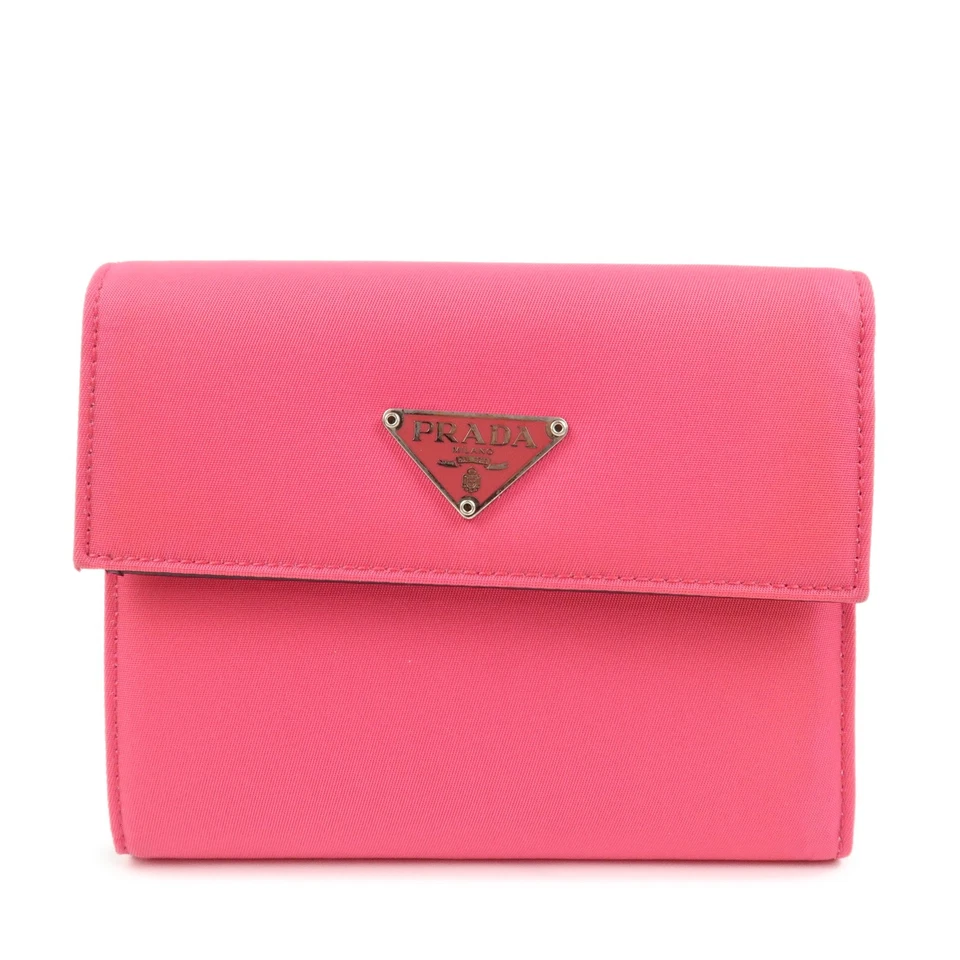 Mini Cartera Compacta Prada Triángulo Logo Tessuto Nylon Rosa Neón Auténtica Usada Envío Gratis Foto 1 de 4