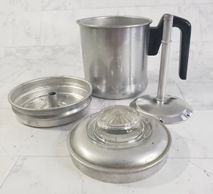 Einzigartige Vintage 1 bis 2 Tassen Kaffee Kaffeemaschine Aluminium Herdplatte Glasplatte Knopf - Bild 1 von 12
