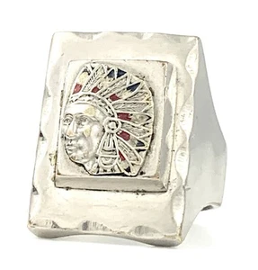 Vintage Indian Head Chief Mexico emaillierter Biker Ring Gr. 10,75 - Bild 1 von 7