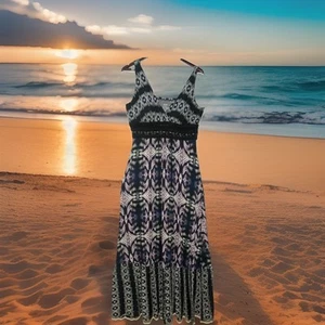 Vestido costero A.N.A A New Approach para mujer XL con capas maxi boho batik sin mangas - Imagen 1 de 19