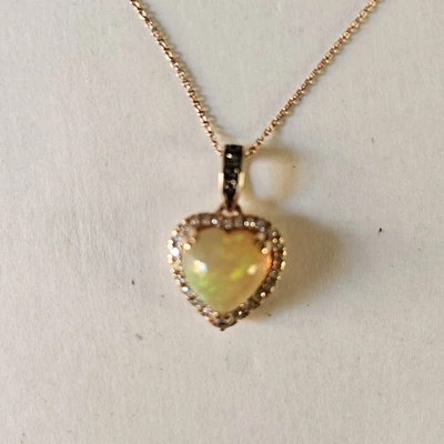 Levian 14k 玫瑰金蛋白石和钻石可调节 18 英寸心形项链 Le Vian — 第 1/4 张图片