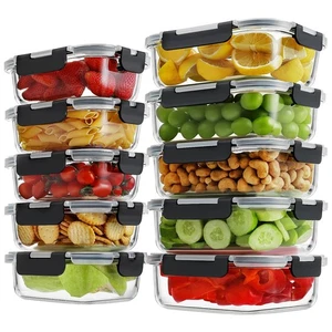 Paquete de 10 recipientes de vidrio para preparación de comidas con tapas de bloqueo, contenedor de almacenamiento de alimentos de vidrio... - Imagen 1 de 7