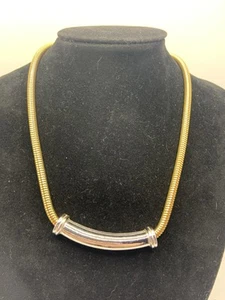 VTG Monet Gold Tone Chain Silver Tond Choker Necklace 16in Signed - Picture 1 of 12