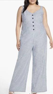 Nuevo Mono de Algodón Rachel Roy Zarita Rayas Corbata Trasera Talla 16W Foto 1 de 4