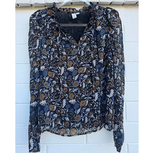 Blusa Joie Estampado Floral Volantes Cuello S Transparente Boho Campesina Top Negro Azul Dorado - Imagen 1 de 8
