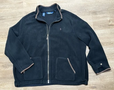 Chaqueta De Colección POLO Ralph Lauren Negra Polar Cuero Borde Cremallera Completa Hombres 4XB Grande Foto 1 de 4