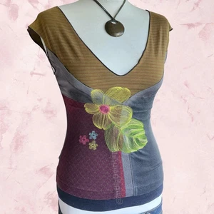 Custo Barcelona Womens Top Size S Floral Boho Embroidery Vintage Summer V Neck - Picture 1 of 8