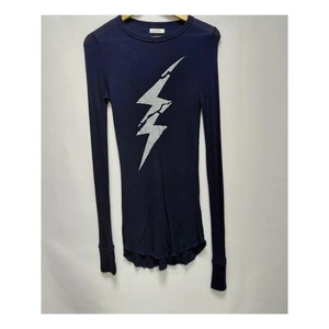 Lauren Moshi Lightning Bolt Long Sleeve Top Navy Blue Women’s | Size M - Picture 1 of 10