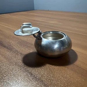 Vintage Silver Plate Flip Top Pocket Travel Tobacco Ashtray Ribbed 2.5” - Picture 1 of 6