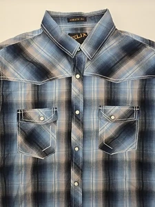 HELIX Mens Athletic Fit Pearl Snap Western Long Sleeve Shirt Blue Plaid Large L - Bild 1 von 19