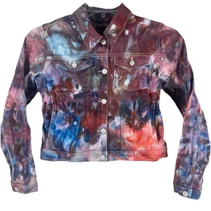 Denim Jean Ice Tie Dye Trucker Crop Jacket Kids XXL Swift Boho Festival Cotton - Picture 1 of 20