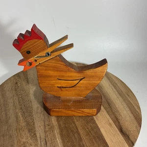 Wooden Handmade Chicken Memo Holder Clothespin Beak 4.5” - Picture 1 of 6
