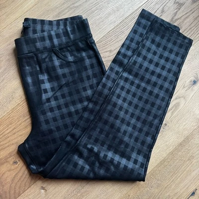 Anthropologie Sanctuary Runway Stretch Coated Plaid Leggings Pants Black Size L - Image 1 of 4