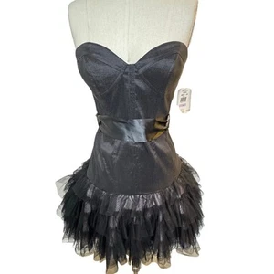 NUOVO abito da cocktail vintage Jessica Mcclintock senza spalline in pizzo con volant nero ballo 6 - Foto 1 di 10