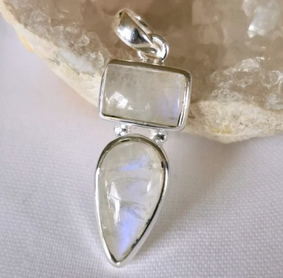 Anhänger mit Regenbogen Mondstein, 925er Silber - Labradorit - - Bild 1 von 4