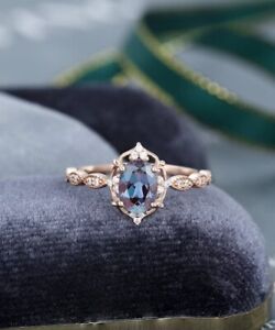 Oval cut Alexandrite engagement ring vintage Unique engagement ring Promise ring