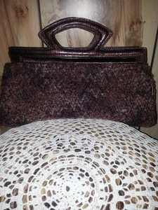 Victoria Secrets - braune Tweed Clutch-Stil Tasche mit Lederhenkeln - Bild 1 von 3