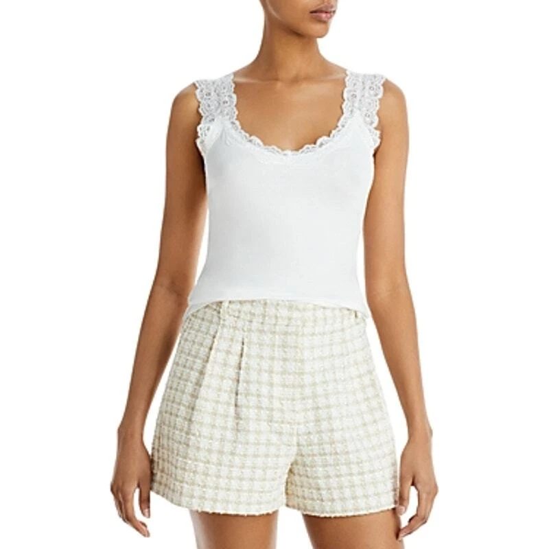 Camiseta sin mangas AQUA para damas blanca tejida con ribete de encaje, talla mediana, ¡NUEVA CON ETIQUETAS! Foto 1 de 1