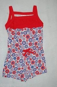 Girls Jumper Shorts RED WHITE BLUE FLORAL ROMPER One Pc RUFFLE Elas Waist S 6-6X - Picture 1 of 1